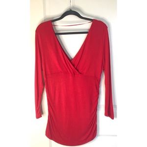 INC Red Double V Long Sleeve Top Size XL